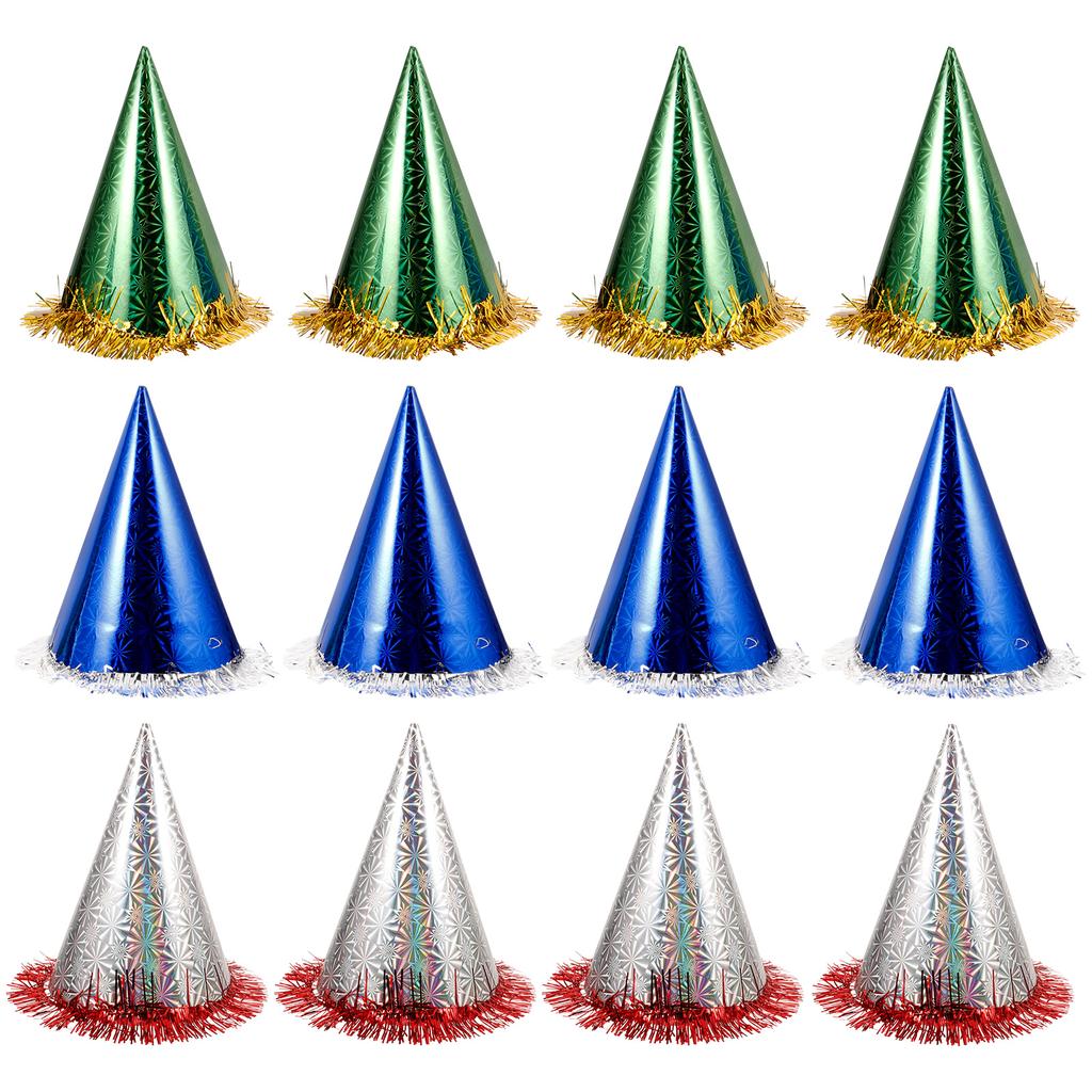 18Pcs High-End Triangle Party Hats Hard Paper Glitter Tassel Birthday Hats Adults Party Decorations Birthday Hat