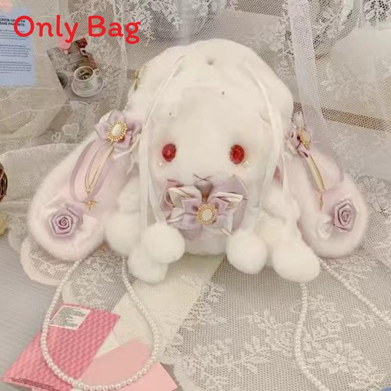 Japanese Lolita Bunny Plush Bag With Pearl Chain For Daily Fashion And Cute Storage