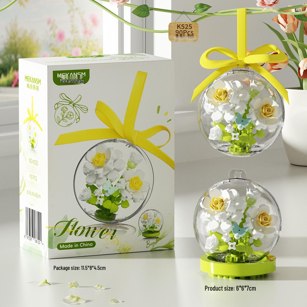 Kids  Lego-Compatible Rose Flower Crystal Ball Assembly Toy - Educational Building Gift