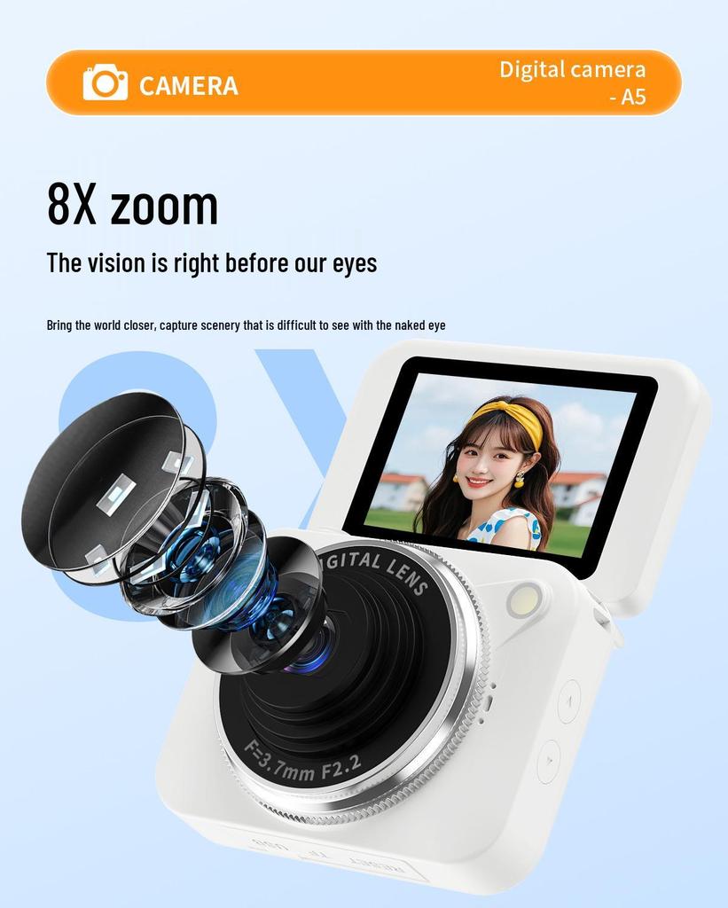 CCD Digital Camera with Flip Screen and HD Selfie Mode - Cute, Portable, Entry-Level for Students and Travel