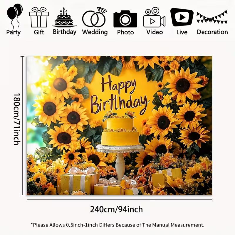 2D Flachdruck Party Kulisse Fröhliche Sonnenblumen Geburtstagsszene mit Grünzeug