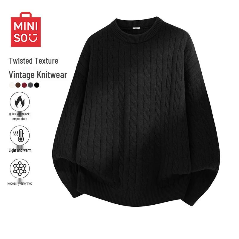MINISO Men's Cable Knit Round Neck Sweater