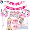 1 sett Rosa Hund Jente Bursdagsfestutstyr Hundepoteavtrykk Tallerkener Kopper Servietter Ballong Gratulerer med dagen Banner Kaketopp Dekorer