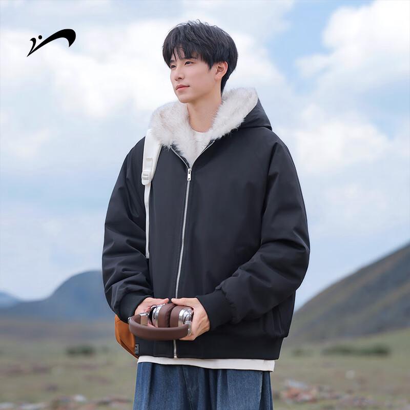 

Guirenniao Men s Winter Thickened Fur-Collar Hooded Padded Jacket 2XL