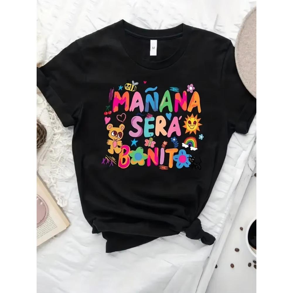 Cartoon Print T-Shirt Short Sleeve Crew Neck Casual Top For Summer & Spring Women's Clothing