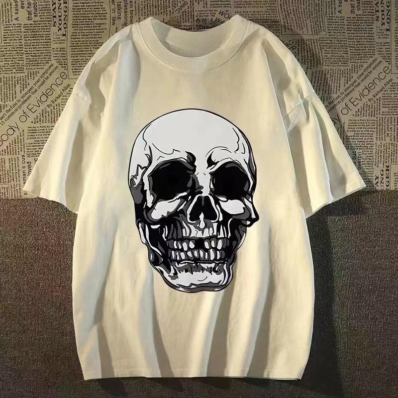 New American Skull Head Summer Men's Women's T-Shirt Spring and Autumn Couple Personality Trend Loose Casual Short Sleeve Top
