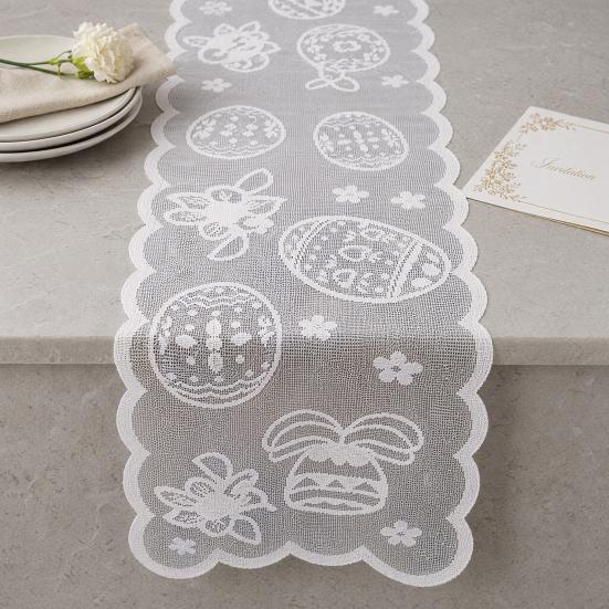 Easter Lace Table Runners, 72 Inch Spring Easter Eggs Table Runner, Easter Bunny Table Decorations for Home Dining Room, Easter Party Decorations and