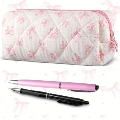 Coquette Bow Pencil Case (1pc) – Pink Cute Pouch, Soft Cotton Storage Bag, Aesthetic Pattern Gift, Women's Makeup & Cosmetic Bag