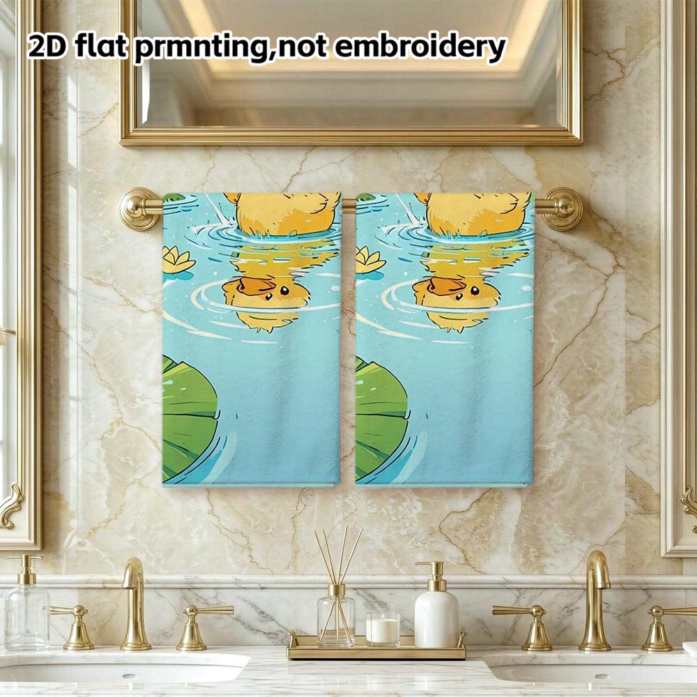 Yellow Duck Pond Soft Bath Towel, Kawaii Duckling Quick Dry Absorbent Towel