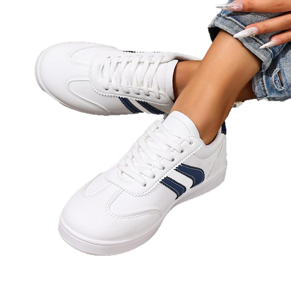2025 Autumn New Round Head Leather Casual Little White Shoes Men's Shoes White Lace-up Board Shoes New Flat Shoes
