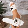 Women Beach Slippers New Fashion Square Toe Chain Slippers Flat Sandals Metal Decoration Casual Shoes Home Slides Women