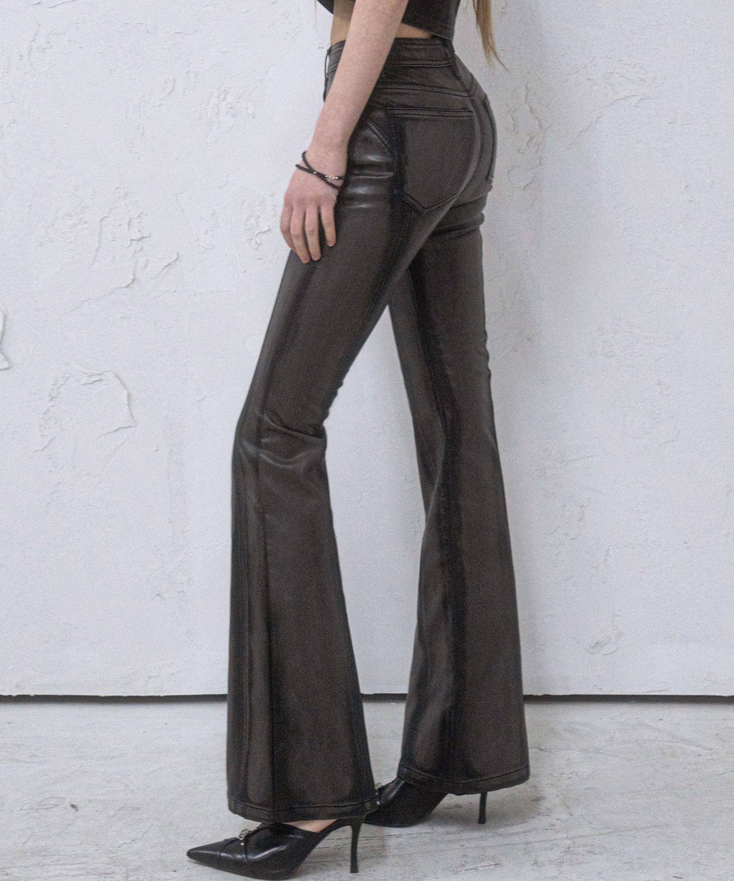 AVANDRESS Mākslīgās ādas plānas bootcut bikses
