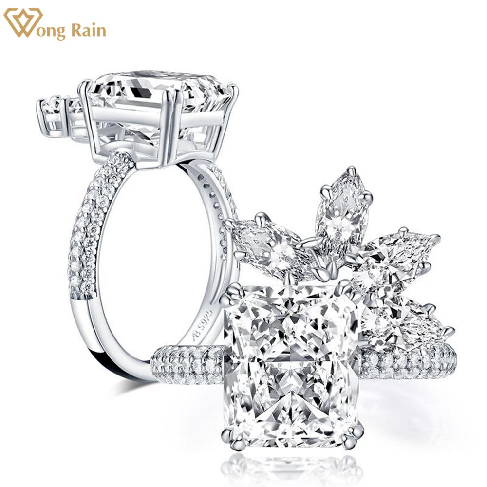 

Wong Rain, 100% стерлинговое серебро 925 пробы, измельченный лед, 9*11 мм, AAAAA, цирконы, драгоценный камень, свадебные обручальные кольца, ювелирные изделия US 6 белый