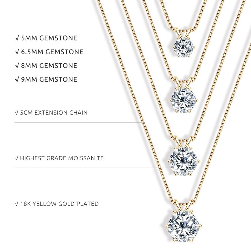 Classic 0.5CT-5CT D Moissanite Pendant Necklace Adjustable Chain 925 Silver for Women with 2CT 3CT 4CT Lab Diamond