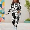 Women Plus Size Round Neck Long Sleeve Printed Top And Fitted Pants Two Piece Set