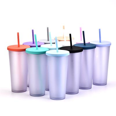 Double-Layer Plastic Straw Cup, Matte Cup, Outdoor Sports Water Cup