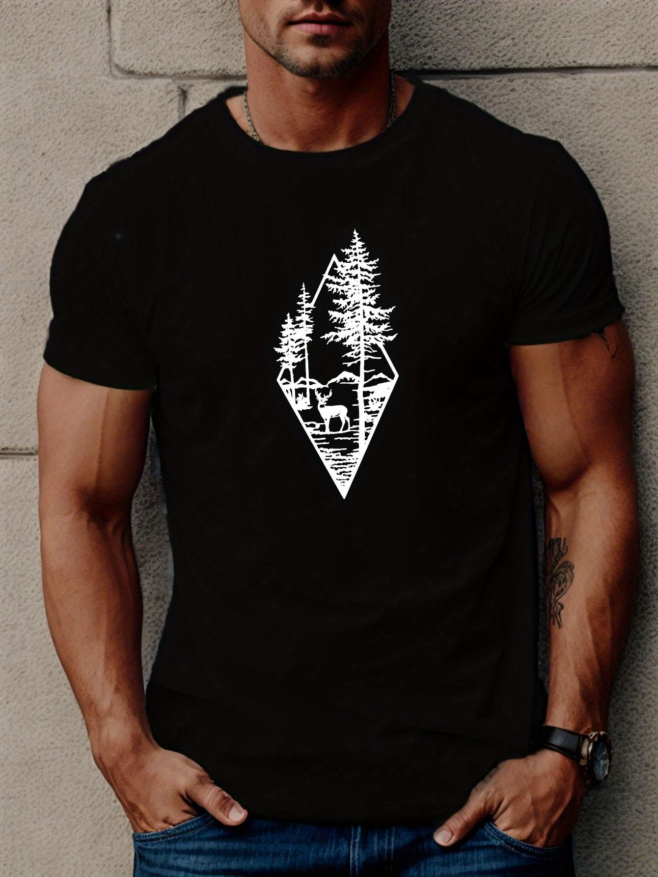 Geometric Print TShirt 100 Cotton ONeck Short Sleeve Summer Casual Mens Tshirt Streetwear S