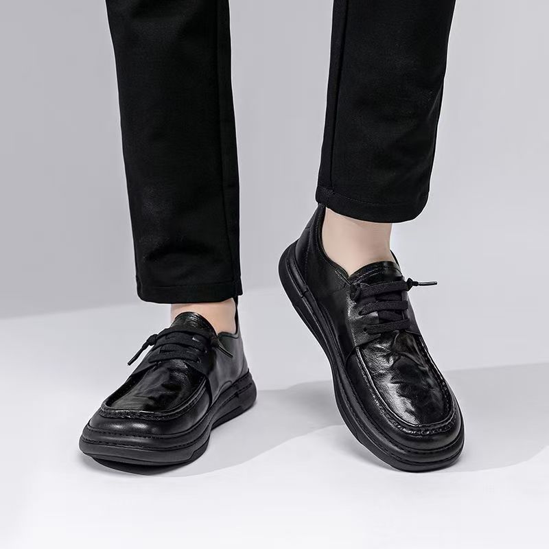 European Station Crooked Head Leather Shoes Men's 2025 Autumn New Versatile Business Casual Leather Men's Shoes Platform Loafers