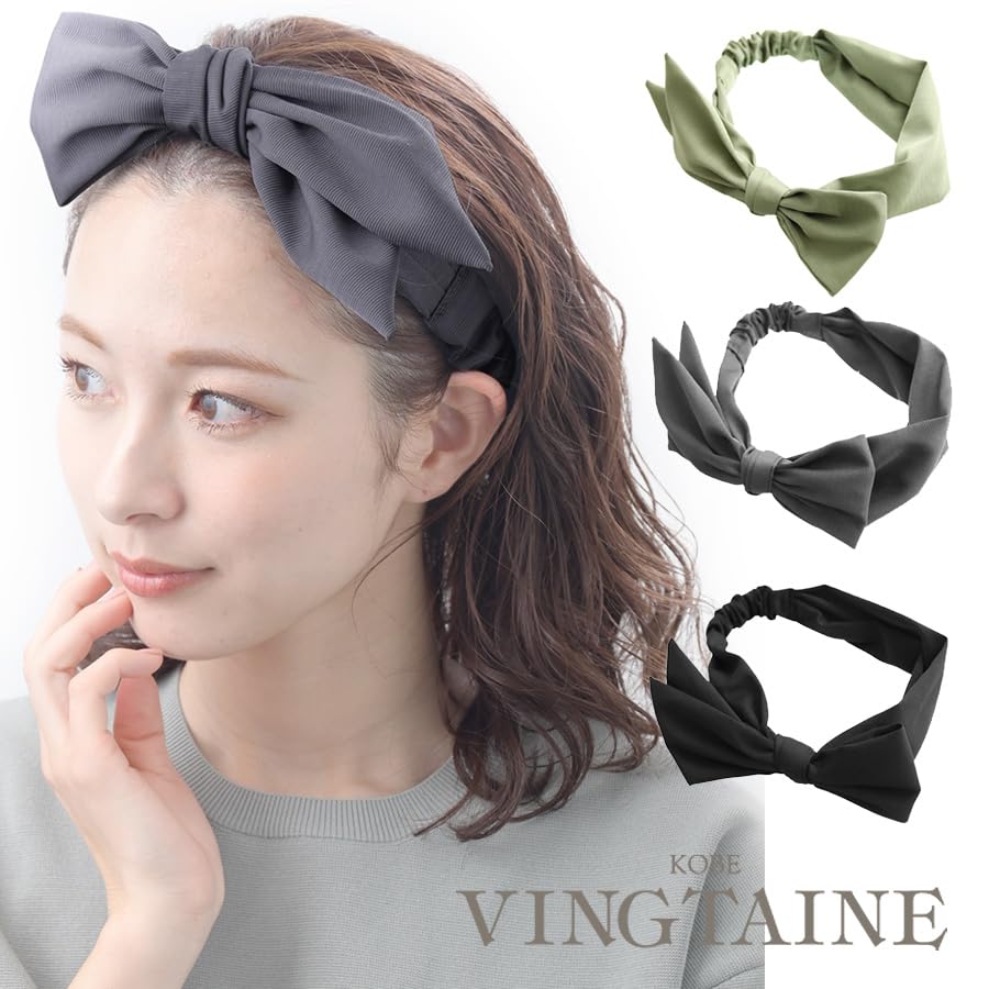 VINGTAINE Hairband with Detachable Customizable Hair Ribbon, Large, Accessory, Casual, Simple, Gray, HB-133-GY