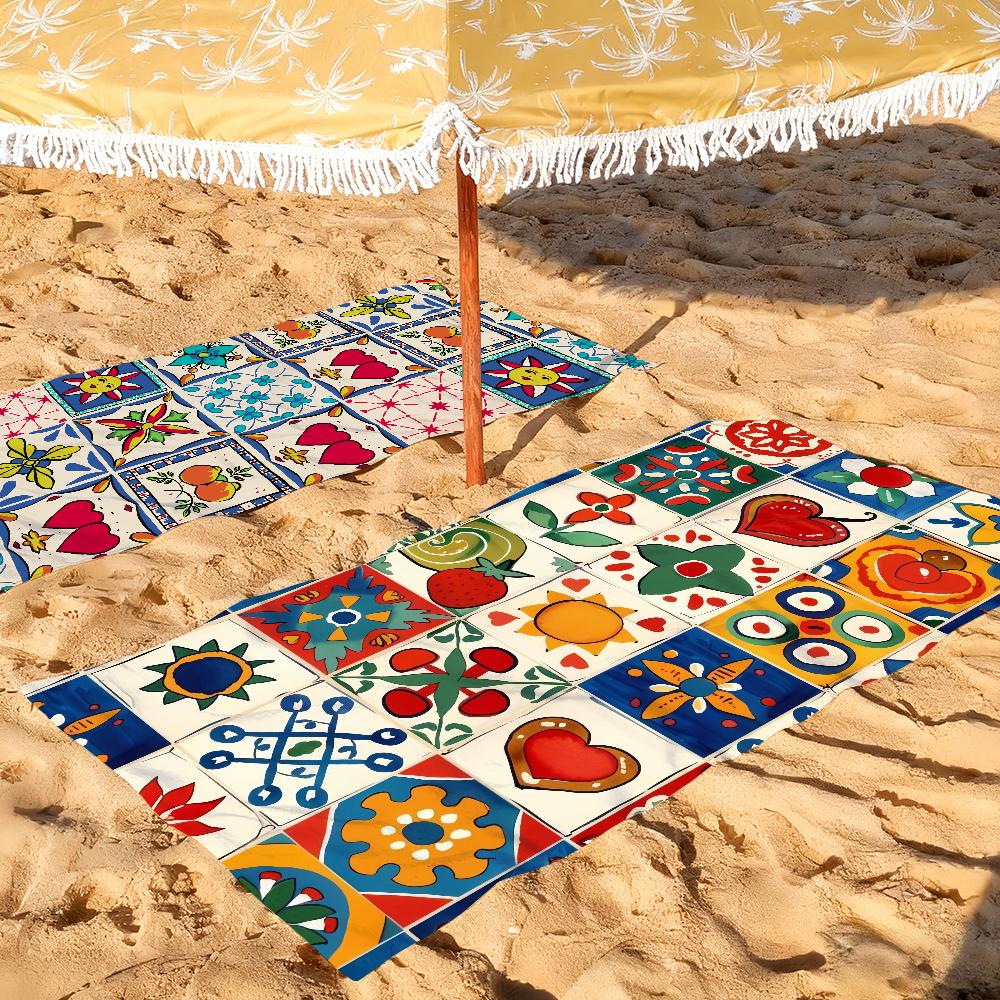 Bohemian Tile Print Towel Soft Pool Gift For Travel Gym Shower Camping Quick Dry Sports Large Beach Towels