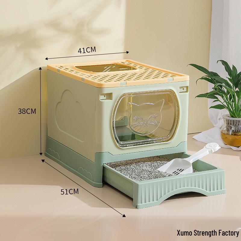 Extra-Large Fully Enclosed Cat Litter Box: Splash-Resistant, Odor-Proof, and Deodorizing Cartoon Fully Enclosed (includes scoop + toy ball)