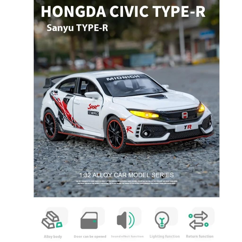 Maßstab 1/32 Honda Civic Type-R Super Modified Sportwagen Legierung Metall Diecast Modellauto Indoor Hochsimulations-Ornament Sound & Licht Geschenk