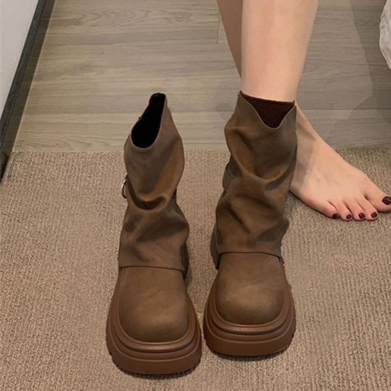 Wszechstronne buty Martin podwyższone botki na grubej podeszwie damskie jesienne nowe wysokiej klasy krótkie buty