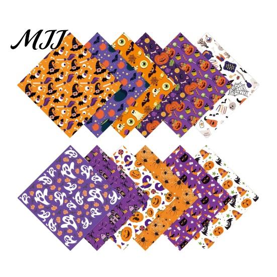 Classic Halloween Elements Stickers 12 Sheets Scrapbook Paper Set, 6x6in Double-Sided Craft Paper, Pumpkin Large Area Ghost Bat Pattern Decorative for