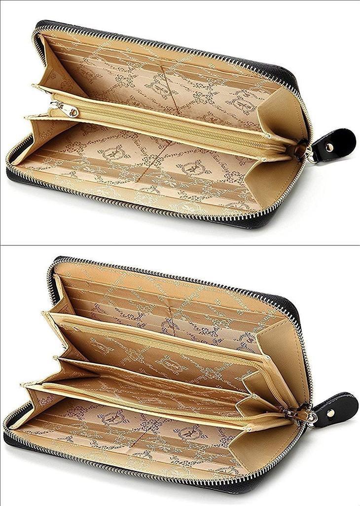 Fair Fairy Genuine Leather Enamel Long Wallet 120029 Floral Print stains and scratches do not affect Women's Zip-Around (Black (Small use))