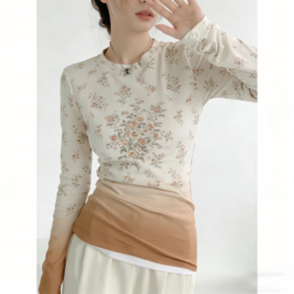 Европа Америка Стиль Полоска Цветочный Принт Модная Женская Футболка Пуловер Женская Одежда с Длинным Рукавом Повседневная Футболка для Улицы Топ S