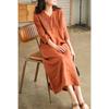 Spring and summer linen five-quarter-sleeved foreign-style age-reducing fashion dress women's casual V-neck thin knee-length dress