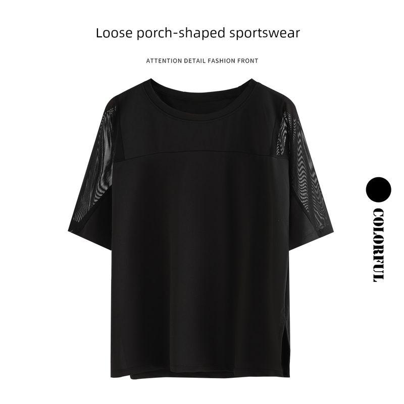 

Yoga Short Sleeve Top Women s Loose Quick-Drying Plus Size Chubby Girl Workout Clothes Indoor Skipping Rope Pilates Violently Sweat Training Wear Black short sleeve S