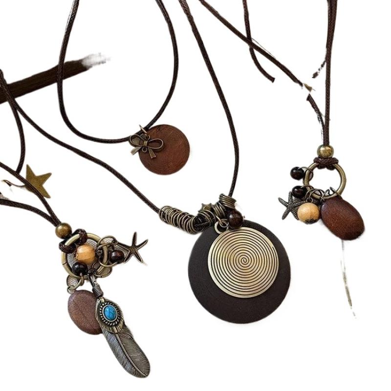 New·Vintage Boho Metal Necklace Women Antique Long Collar Chains Pendant Handmade Statement Jewelry Layers Accessories