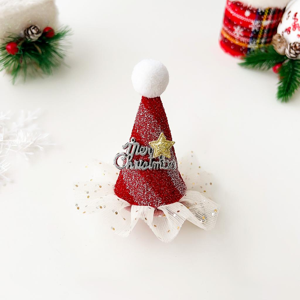 Mini Cute Sparkling Santa Claus Hat Christmas Hair Clips Xmas Party Gift for Adults and Kids New Year Headwear Hair Accessories