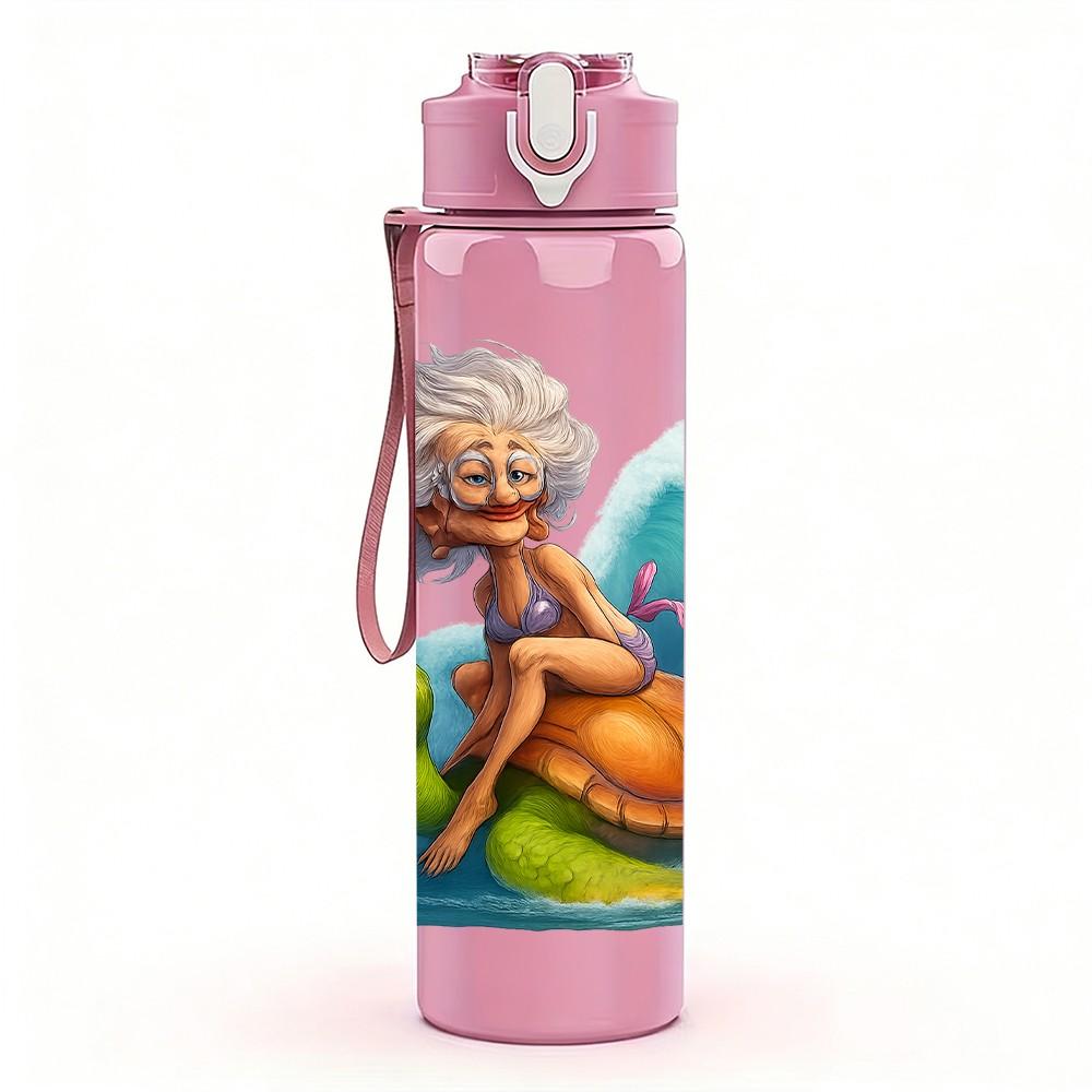 1PC Turtle Mermaid Ocean Wave Scene 750ml Color Plastic Sports Water Bottle Leakproof Flip Straw Lid Suitable for Sports Office Home Use