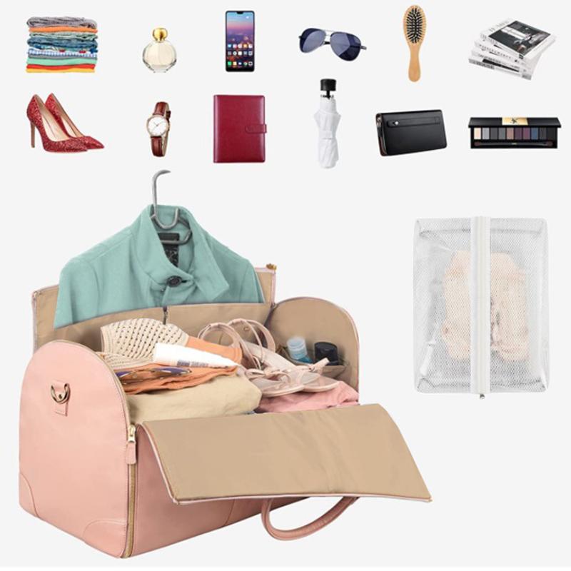 1Pc Foldable Women'S Travel Convenient Carry-On Clothing Bag Large Pu Leather Duffel Bag Women'S Business Travel Bag