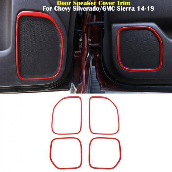 4pcs Inner Door Speaker Horn Trim Cover For Chevy Silverado GMC Sierra 14-18 Red