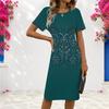 Women Plus Size Round Neck Short Sleeve Red Rose Printed White Fitted Dress