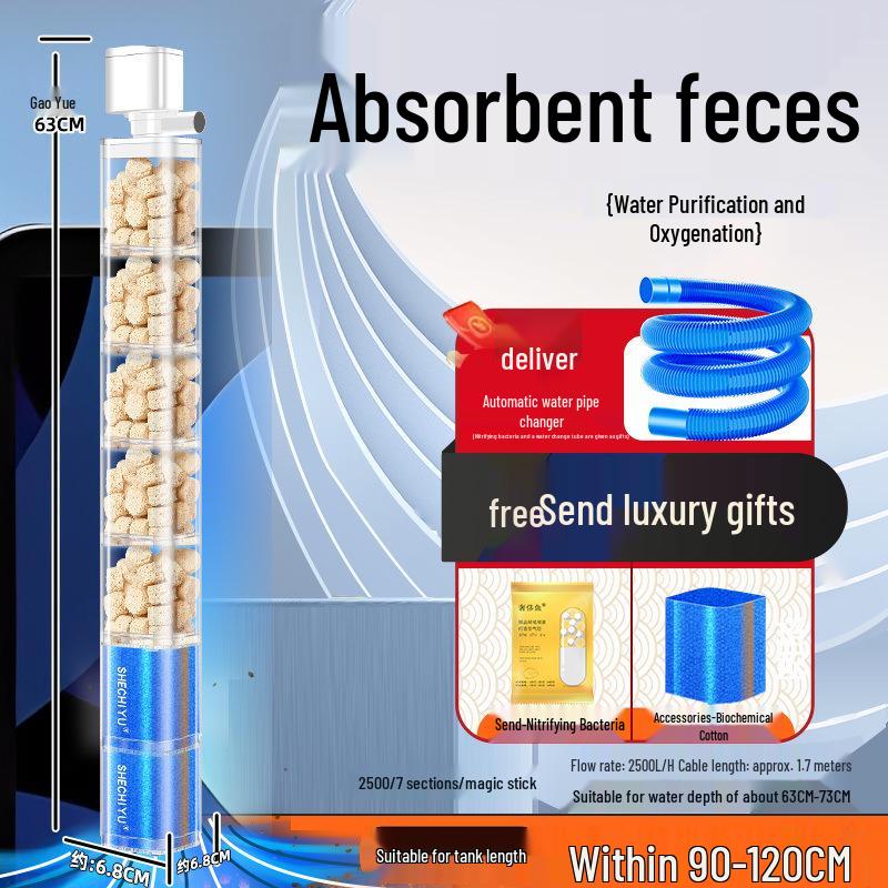 Silent Aquarium Filter: Submersible 3-in-1 Water Purifier, Circulator, and Oxygen Pump with Poop Suction Feature.