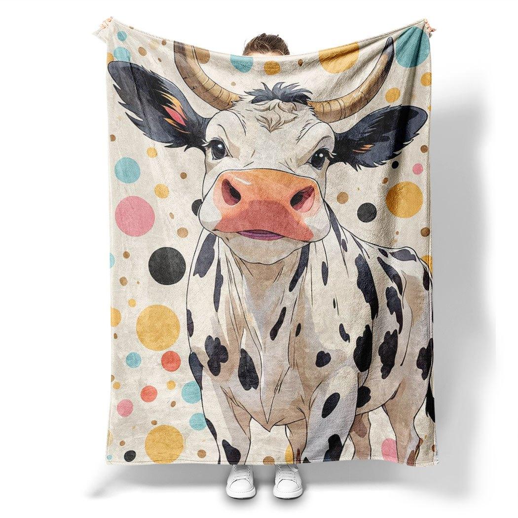 

Cute Cow Print Flannel Throw Blanket Watercolor Style Soft Cozy Fleece for Home Office Sofa and Car All Season Gift 75x90cm