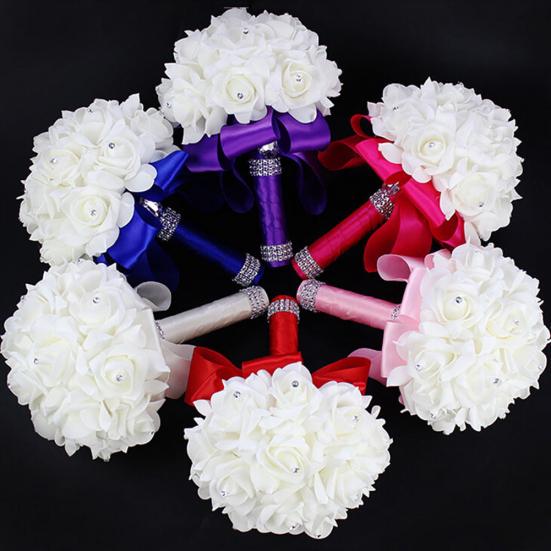 1 Bouquet Bride Bridesmaid Handmade Wedding Party Rhinestone Artificial Flower