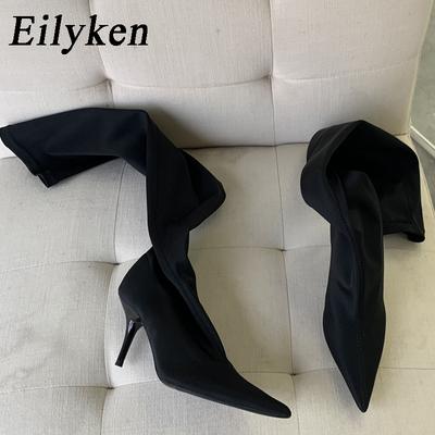 Fashion Eilyken New Sexy Low Thin Heels Women Over the Knee Boots Fashion Pointed Toe Strip Dance Shoes Thigh High Long Booties