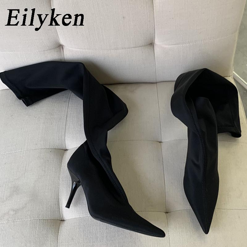 Fashion Eilyken Thigh High Boots Over The Knee Elastic Stretch Boots Women Sexy Pointed Toe Low Heels Sock Botas Mujer