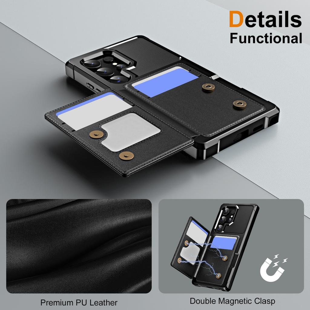 For Samsung Galaxy S24 Ultra Case Card Slot Kickstand Leather+TPU Reinforced Corner Phone Cover