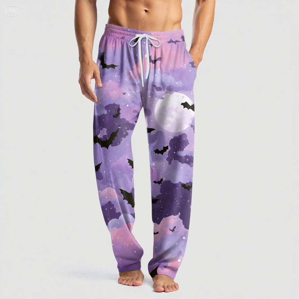 Men's Knitted Halloween Print Pocket Casual Pants Pajama Pants