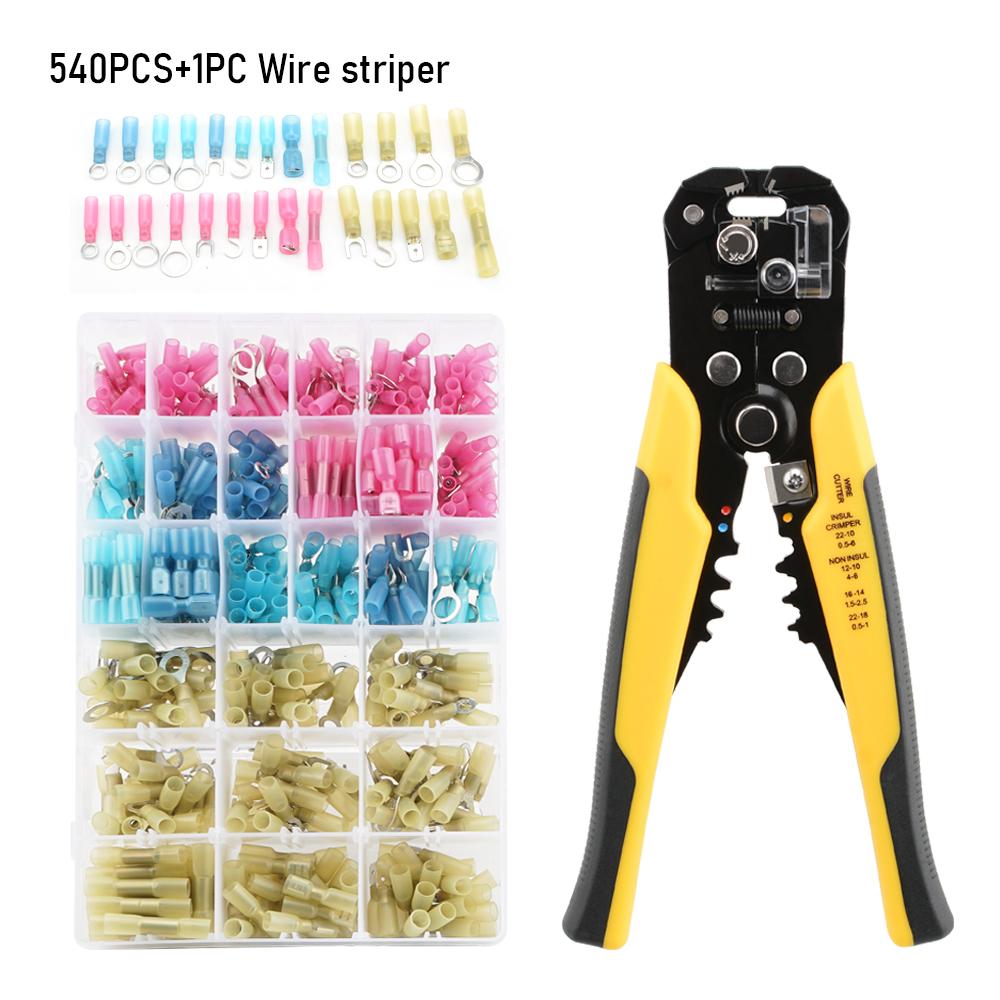 220/250/300/540 PCS Heat Shrink Terminals Insulated Cable Connectoror Wire Stripper Wire Crimping Household Lug Rolling Kit