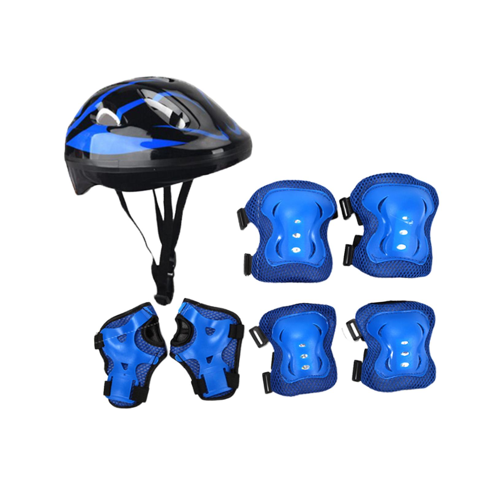 7Pcs/Set Kids Bicycle Helmet Teens Skateboard Helmet for Skateboard Inline Skating Roller Skating Multi Sports Longboard синий