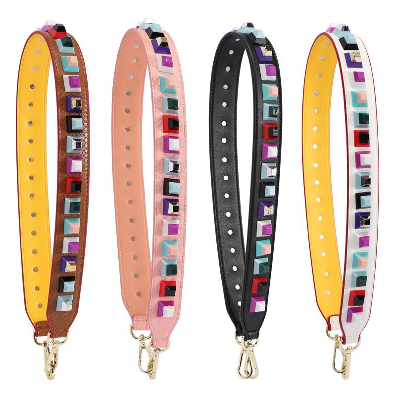 90cm Bunte Nieten Leder Taschengurt Crossbody Schultergurte Handtaschengriff Ersatz Damen DIY Geldbörsen Zubehör
