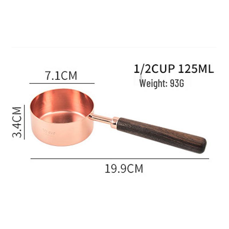 8-Piece Stainless Steel Measuring Cups & Spoons with Walnut Wood Handles & Rose Gold Finish