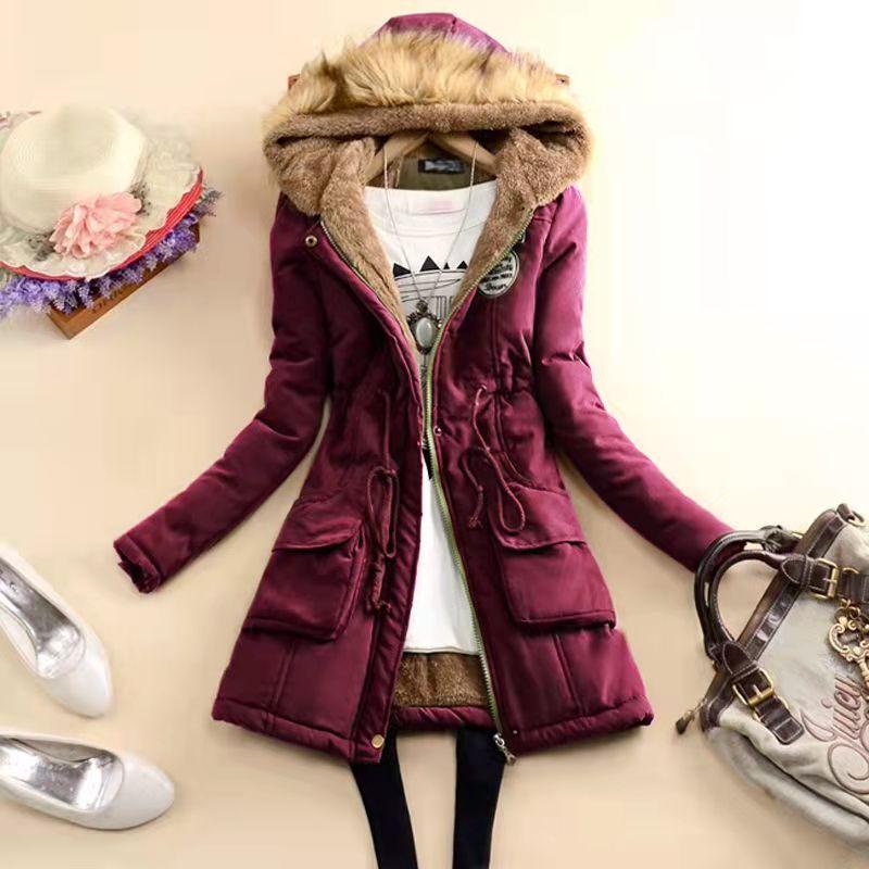 13 Kleuren Dames Winter Dik Warm Parka met Capuchon Katoen Gevoerde Jas Slanke Jas L